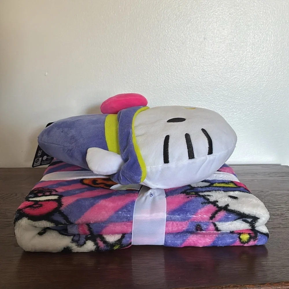 NWT- Halloween Hello Kitty Witch Hat Pillow Plush & Throw Blanket 45x55 Set